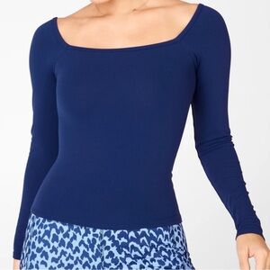 Emilia SculptKnit Long-Sleeve Top II Square Neck SZ Large Blue Athleisure NWT